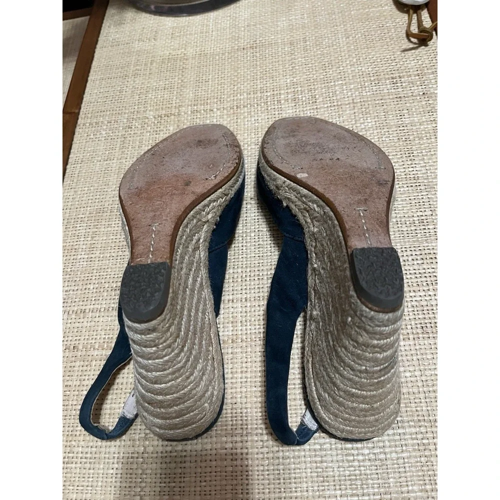 Michael Kors‎ Blue Suede Leather 7.5 Peep Toe Sling Back Wedge Espadrille Heels